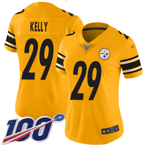 Women Pittsburgh Steelers Football #29 Limited Gold Kam Kelly 100th Season Inverted Legend Nike NFL Jersey